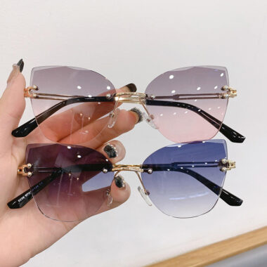 Cat eye gradient rimless sunglasses