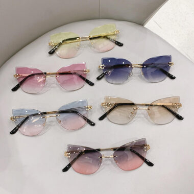 Cat eye gradient rimless sunglasses