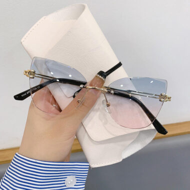 Cat eye gradient rimless sunglasses