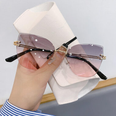 Cat eye gradient rimless sunglasses