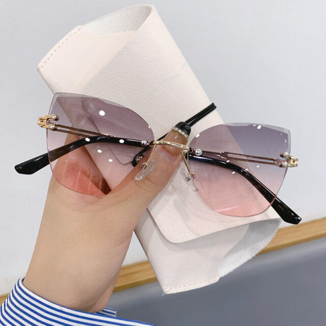 Cat eye gradient rimless sunglasses