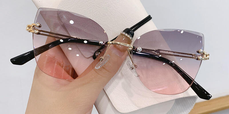 Cat eye gradient rimless sunglasses