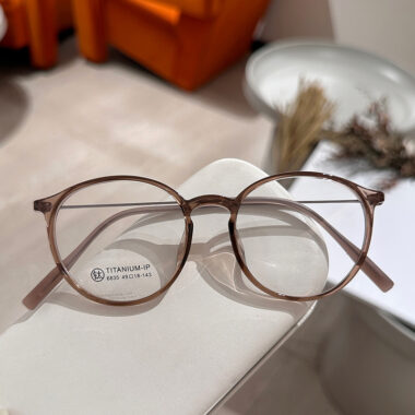 XM6835 Tea-Colored Round Titanium Eyeglass